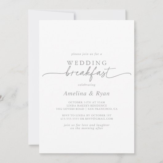 Muted Gray Simple Minimalist Wedding Breakfast 招待状 (正面)