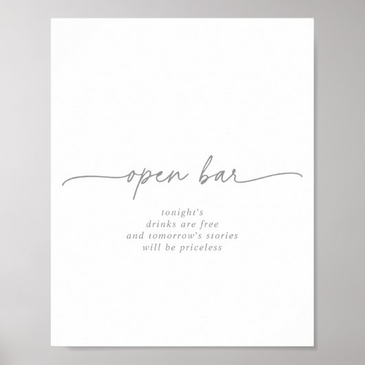 Muted Gray Simple Minimalist Wedding Open Bar Sign ポスター (正面)