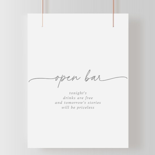 Muted Gray Simple Minimalist Wedding Open Bar Sign ポスター