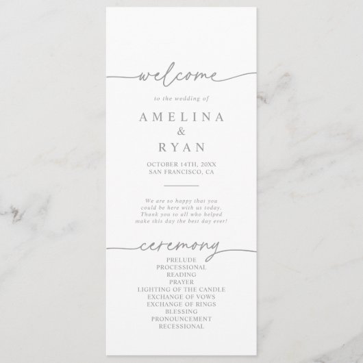 Muted Gray Simple Minimalist Wedding Program プログラム (正面)