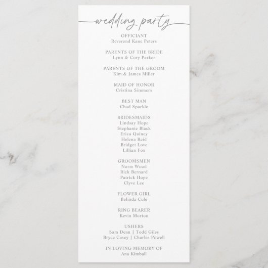 Muted Gray Simple Minimalist Wedding Program プログラム (裏面)
