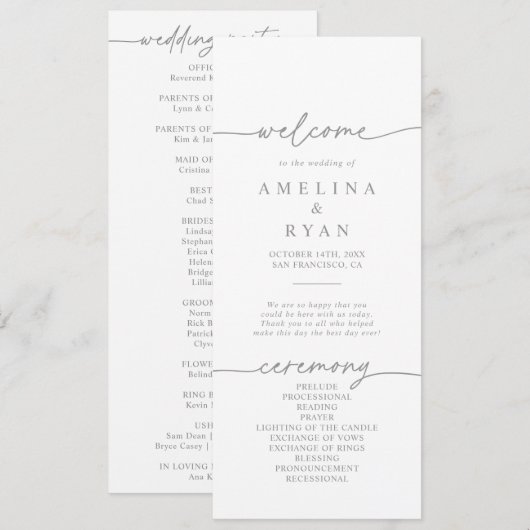 Muted Gray Simple Minimalist Wedding Program プログラム (正面/裏面)