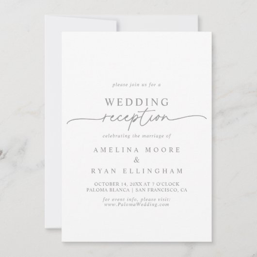 Muted Gray Simple Minimalist Wedding Reception 招待状 (正面)