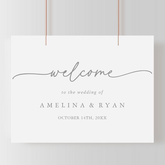 Muted Gray Simple Minimalist Wedding Welcome Sign ポスター
