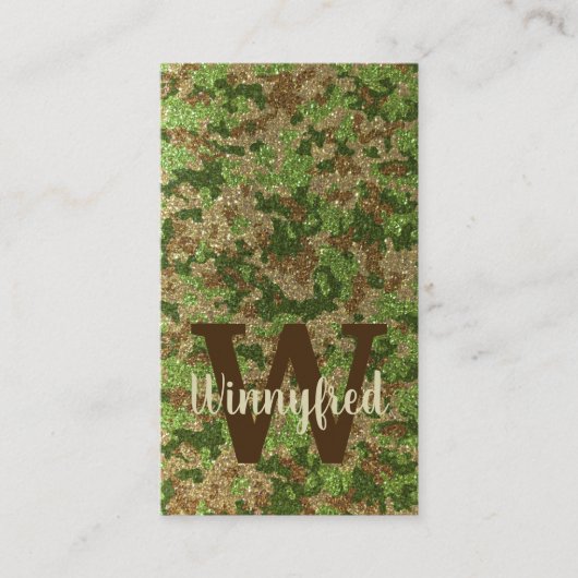 Muted Green Camouflage Outdoorsy Monogram Name 名刺 (正面)
