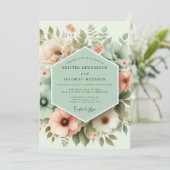 Muted Green Floral Whimsy Wedding 招待状 (スタンド正面)