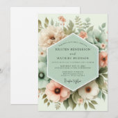 Muted Green Floral Whimsy Wedding 招待状 (正面/裏面)