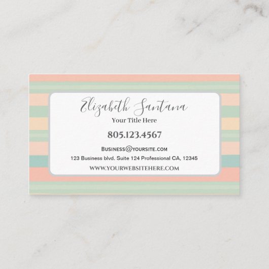 Muted Green & Peach Stripes 名刺 (裏面)