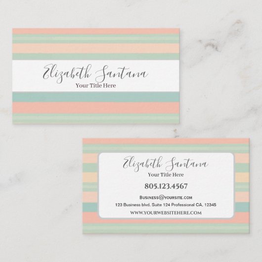 Muted Green & Peach Stripes 名刺 (正面/裏面)