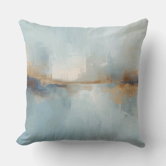 Muted Light Blue White Rusty Brown Abstract Print クッション (正面)