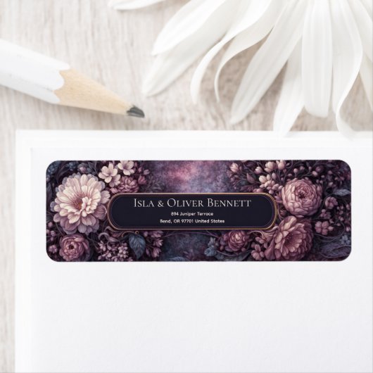 Muted Mauve Moody Botanical Ornate Frame ラベル (インサイチュ)