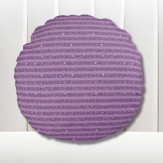 Muted Mulberry Glitter Style Horizontal Stripes ラウンドクッション