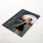 Muted Navy Ivory Photo Graduation Rose Gold 箔招待状 (回転した状態)