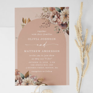 Muted Peach Blush Arch Wedding   フローラルQR詳細 招待状