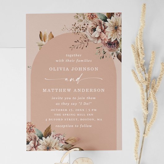 Muted Peach Blush Arch Wedding | フローラルQR詳細 招待状