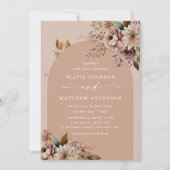 Muted Peach Blush Arch Wedding | フローラルQR詳細 招待状 (正面)
