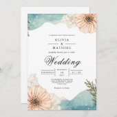 Muted Peach Botanical Flourish Wedding 招待状 (正面/裏面)