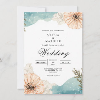 Muted Peach Botanical Flourish Wedding 招待状