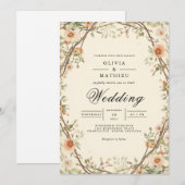 Muted Peach Floral Archway Wedding 招待状 (正面/裏面)