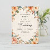Muted Peach Floral Frame Wedding 招待状 (スタンド正面)