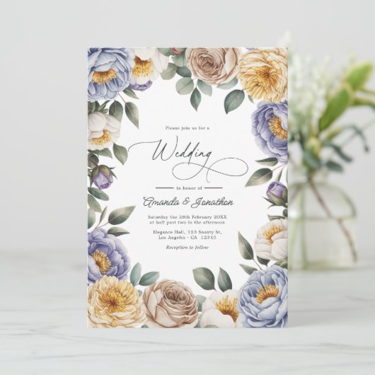 Muted Periwinkle, Buttercream, and Greige Wedding 招待状 (スタンド正面)