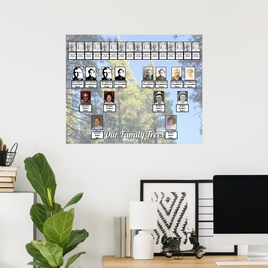 Muted Pine Tree Forest Photo with Two Family Trees ポスター (ホームオフィス)