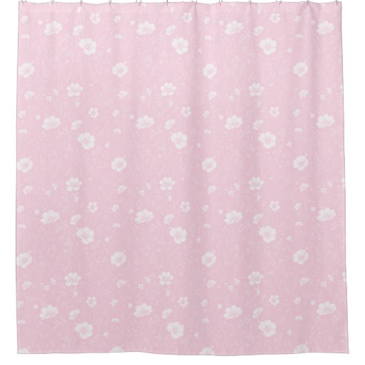 Muted Pink And White Wildflower Pattern シャワーカーテン (正面)