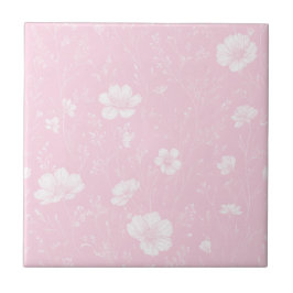 Muted Pink And White Wildflower Pattern タイル