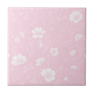 Muted Pink And White Wildflower Pattern タイル