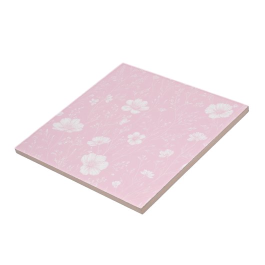Muted Pink And White Wildflower Pattern タイル (側面)