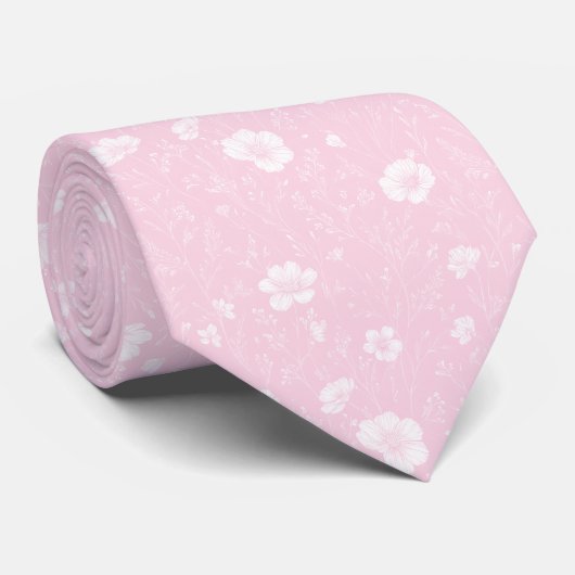 Muted Pink And White Wildflower Patterned ネクタイ (ロール)