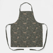 Muted Poinsetta Olive All-Over Print Apron エプロン (正面)