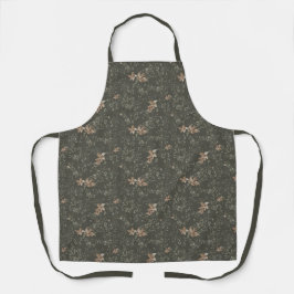 Muted Poinsetta Olive All-Over Print Apron エプロン