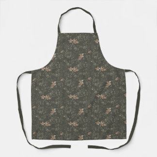 Muted Poinsetta Olive All-Over Print Apron エプロン