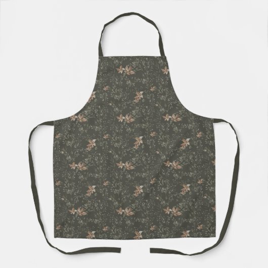 Muted Poinsetta Olive All-Over Print Apron エプロン (正面)