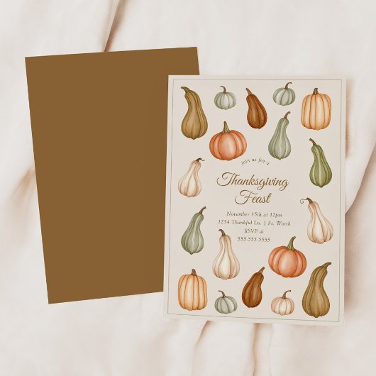 Muted Pumpkin and Gourd Thanksgiving Dinner 招待状