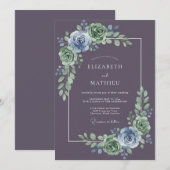 Muted Purple Moody Botanical Wedding 招待状 (正面/裏面)