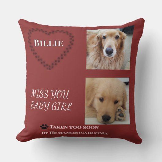 Muted Red Forever Heart Tribute クッション (正面)