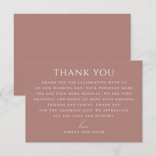 Muted Rosewood Romantic Wedding | Minimalist Сlean サンキューカード (正面/裏面)