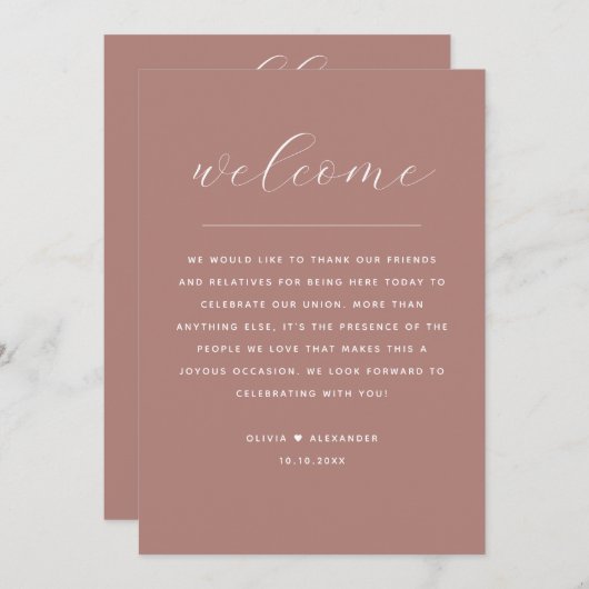 Muted Rosewood Wedding Weekend. Romantic Itinerary 招待状 (正面/裏面)