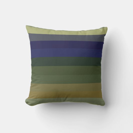 Muted Sage Blues & Olive Green Stripes  クッション (正面)