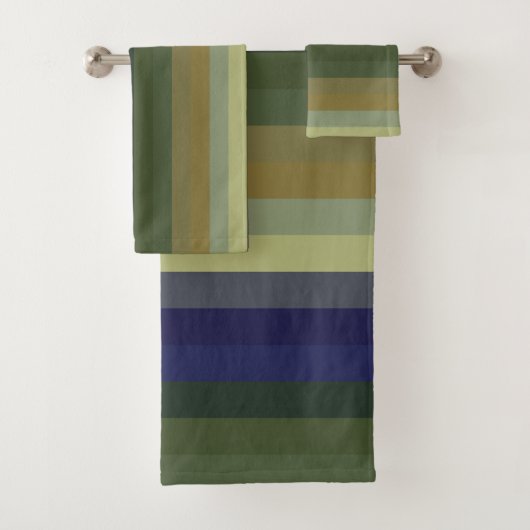 Muted Sage Blues & Olive Green Stripes  バスタオルセット (インサイチュ)