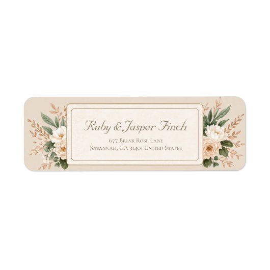 Muted Sage Botanical Gold Frame Return Address ラベル (正面)