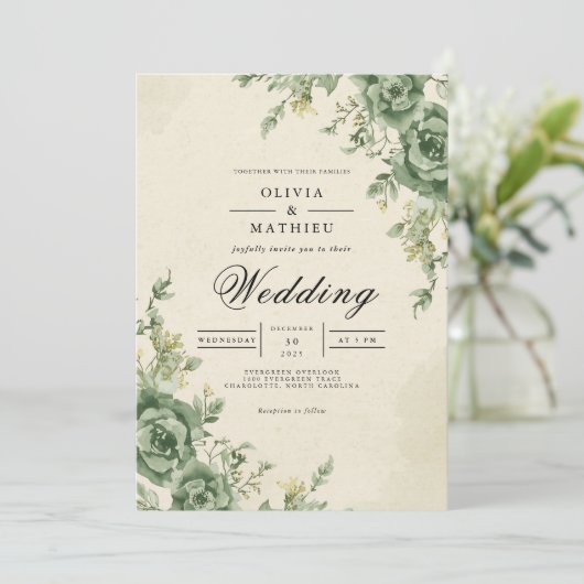Muted Sage Floral Arch Wedding 招待状 (スタンド正面)
