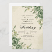Muted Sage Floral Arch Wedding 招待状 (正面/裏面)