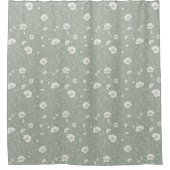 Muted Sage Green And White Wildflower Pattern シャワーカーテン (正面)