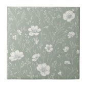Muted Sage Green And White Wildflower Pattern タイル (正面)