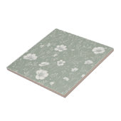 Muted Sage Green And White Wildflower Pattern タイル (側面)