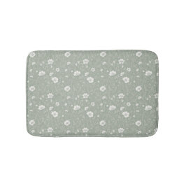 Muted Sage Green And White Wildflower Pattern バスマット