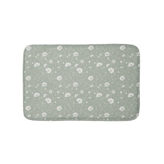 Muted Sage Green And White Wildflower Pattern バスマット